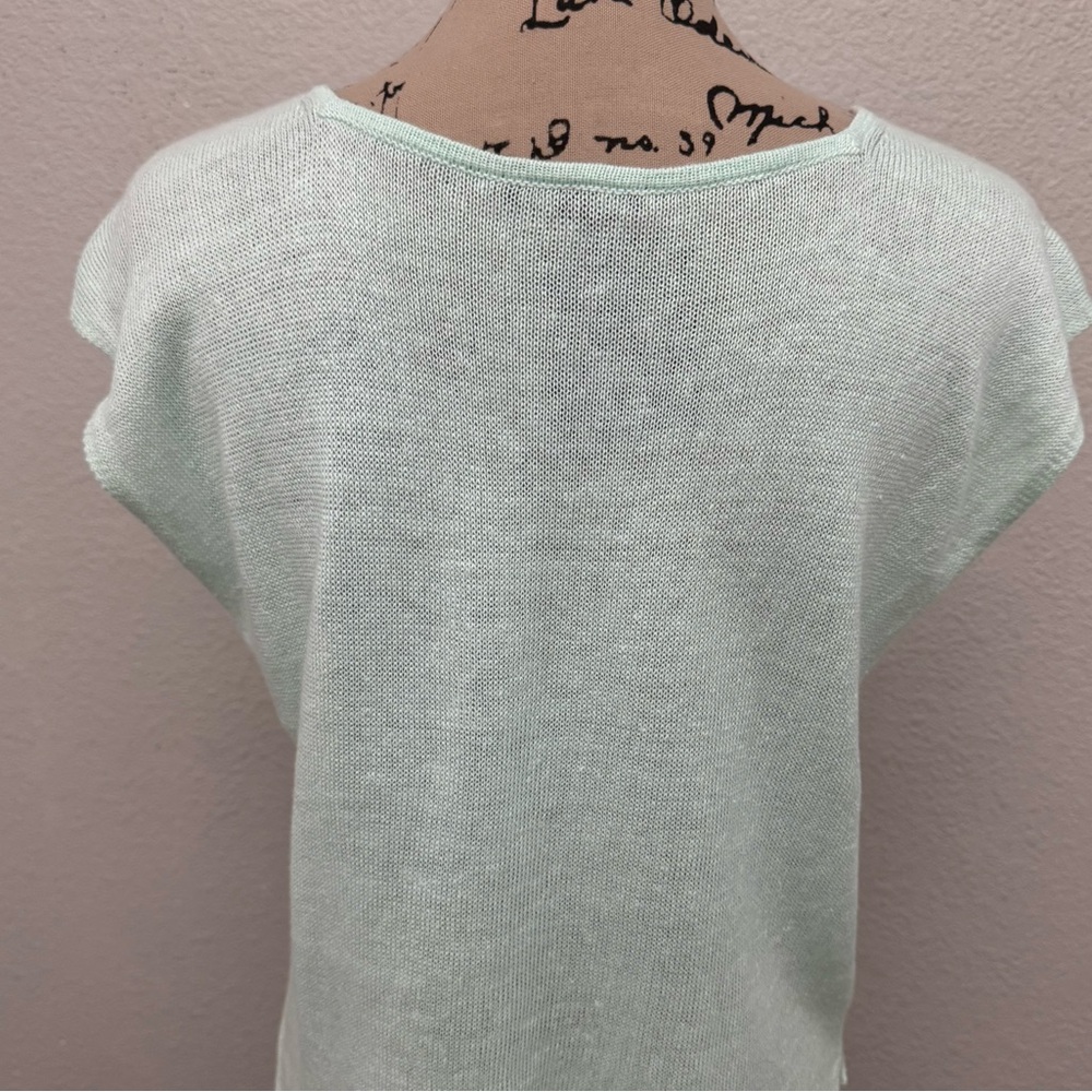 Eileen Fisher Aurora Green Organic Linen Knit Crop Sweater Top Size Petite Small - Picture 7 of 11